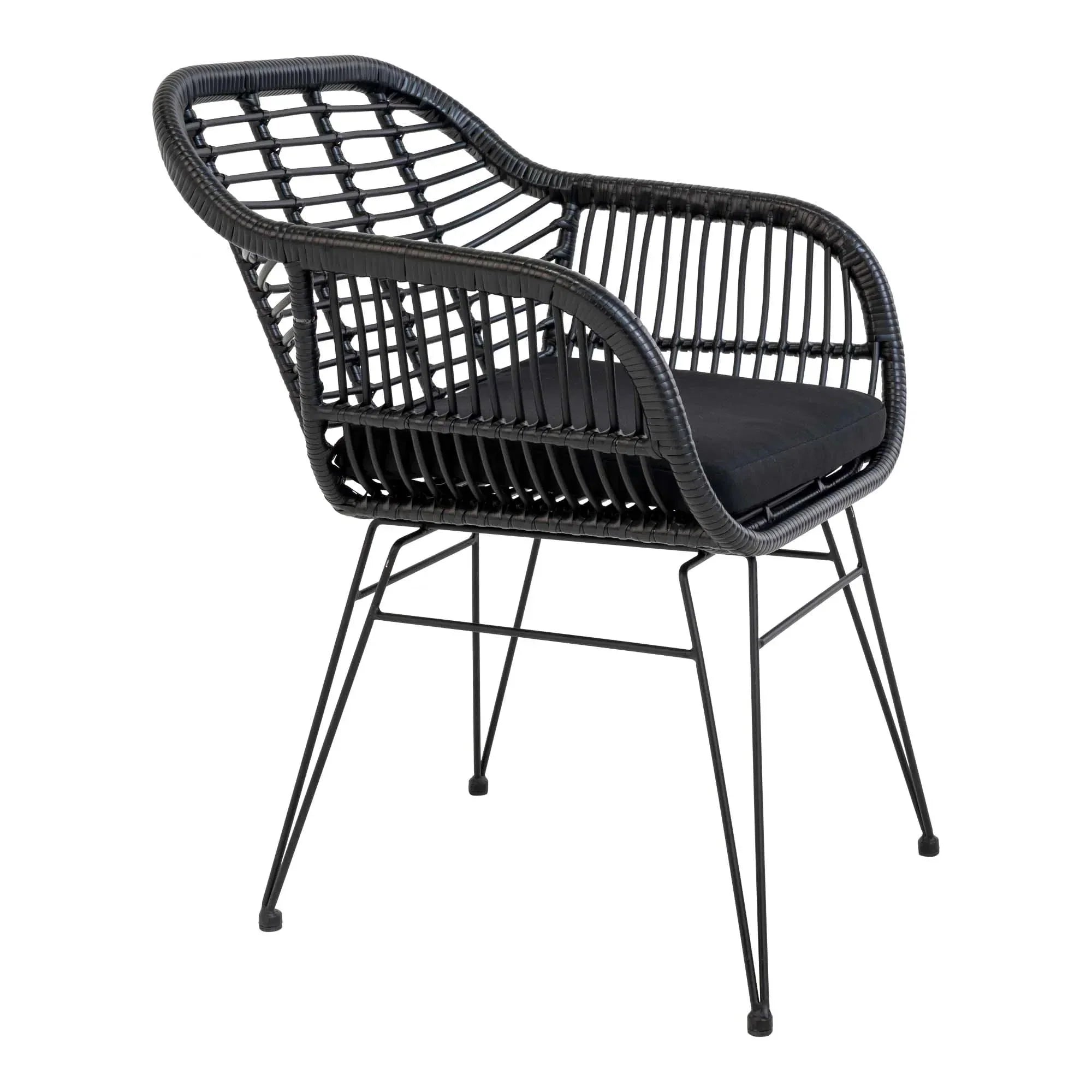 2er Set Gartenstuhl Firenze Schwarz: Eleganter, Wetterfester Stahl-Polyrattan Outdoor-Stuhl für Garten