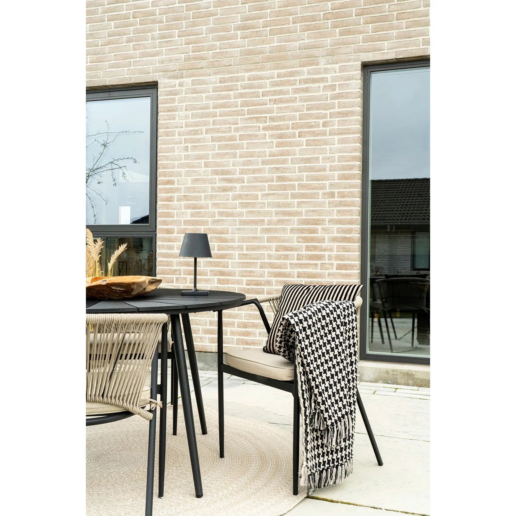 Lazaro Gartenstuhl 2er Set Schwarz/Beige – Bequeme Outdoor Stapelstühle Terrasse Balkon