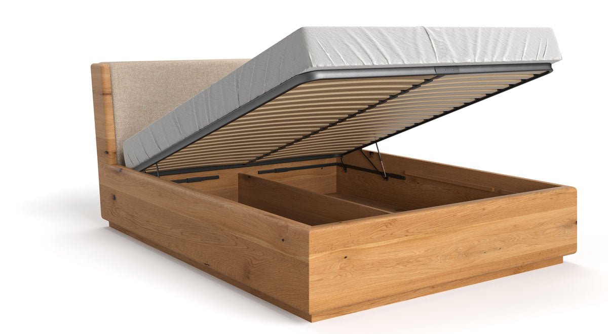 Designer Massivholz Eichenbett Cassian mit Integriertem Stauraum – Modern & Elegant