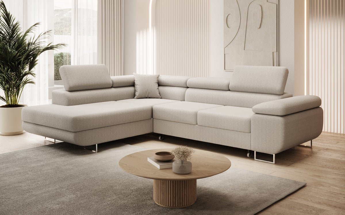 Luxuriöses Designer Ecksofa Aston Bouclé mit Schlaffunktion & Stauraum, Multifunktional & Stilvoll