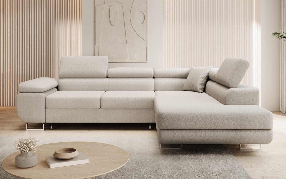 Luxuriöses Designer Ecksofa Aston Bouclé mit Schlaffunktion & Stauraum, Multifunktional & Stilvoll