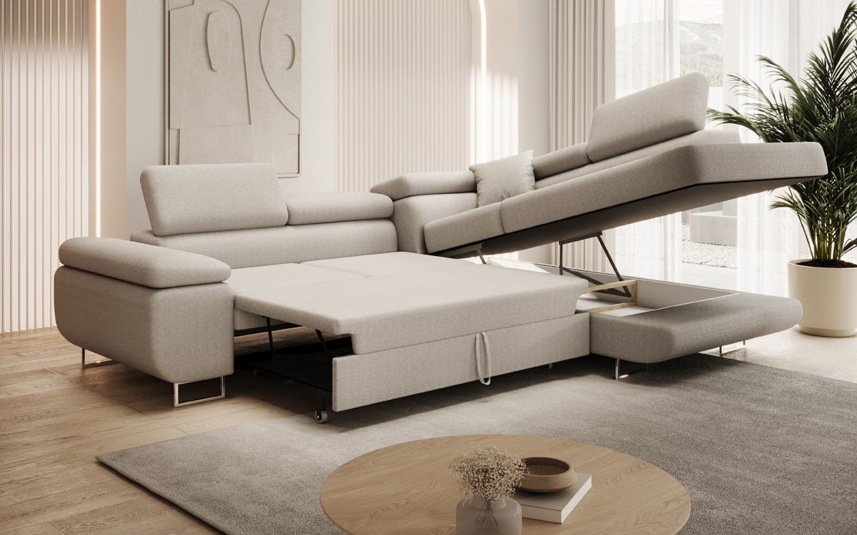 Luxuriöses Designer Ecksofa Aston Bouclé mit Schlaffunktion & Stauraum, Multifunktional & Stilvoll