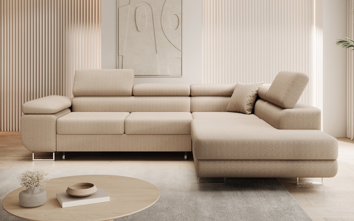 Luxuriöses Designer Ecksofa Aston Bouclé mit Schlaffunktion & Stauraum, Multifunktional & Stilvoll