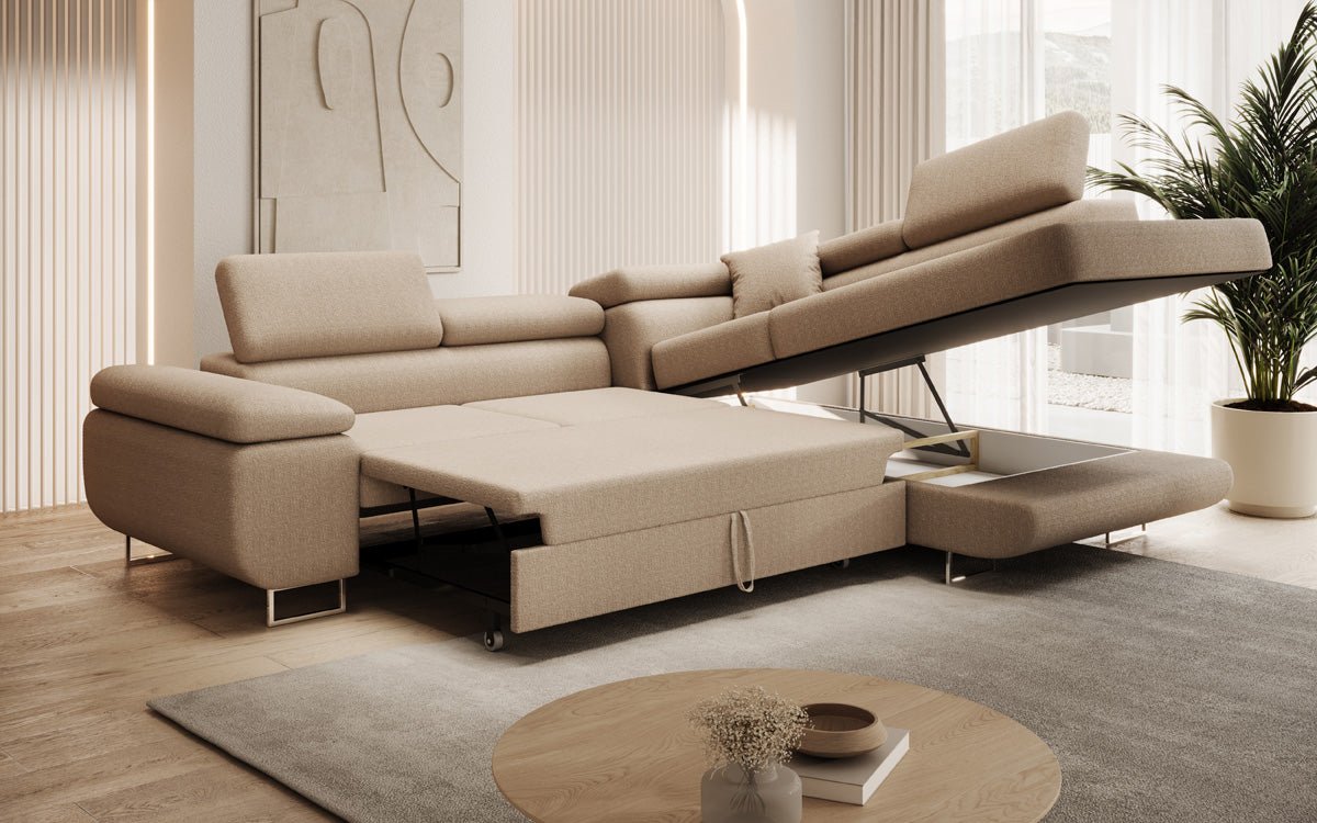 Luxuriöses Designer Ecksofa Aston Bouclé mit Schlaffunktion & Stauraum, Multifunktional & Stilvoll