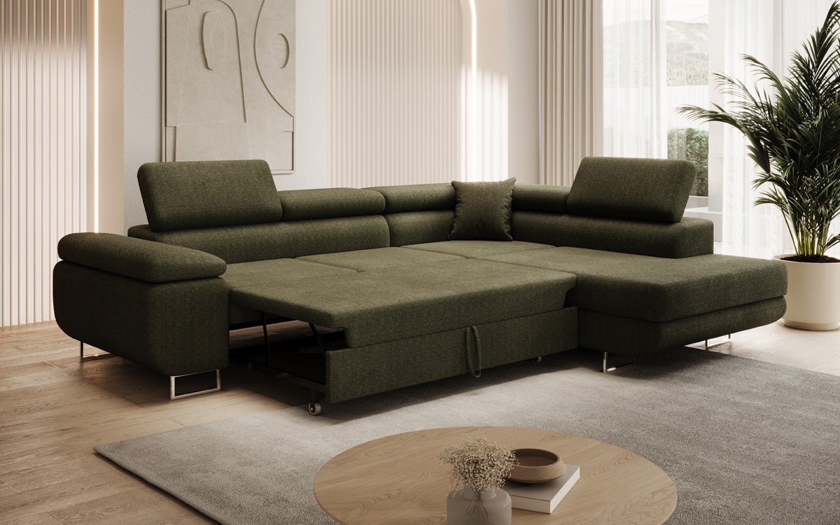 Luxuriöses Designer Ecksofa Aston Bouclé mit Schlaffunktion & Stauraum, Multifunktional & Stilvoll