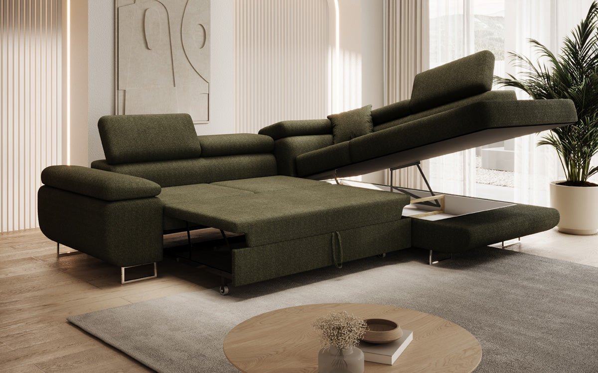 Luxuriöses Designer Ecksofa Aston Bouclé mit Schlaffunktion & Stauraum, Multifunktional & Stilvoll