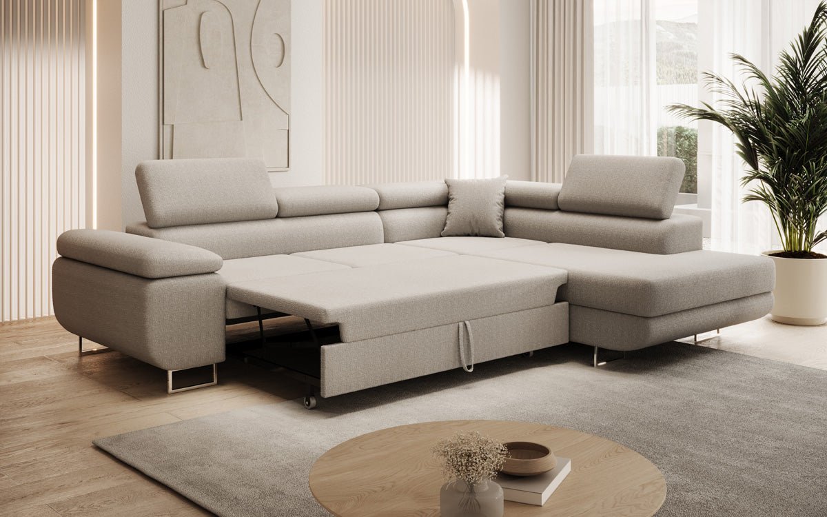 Luxuriöses Designer Ecksofa Aston Bouclé mit Schlaffunktion & Stauraum, Multifunktional & Stilvoll