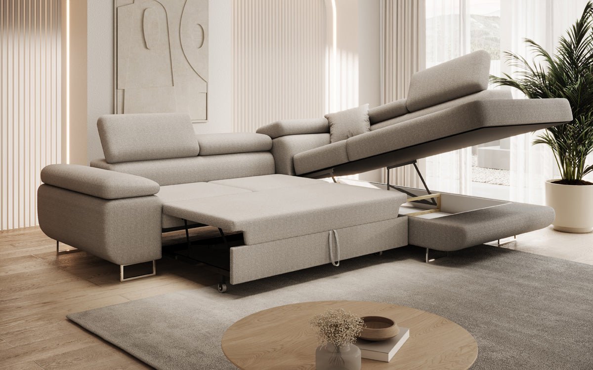 Luxuriöses Designer Ecksofa Aston Bouclé mit Schlaffunktion & Stauraum, Multifunktional & Stilvoll