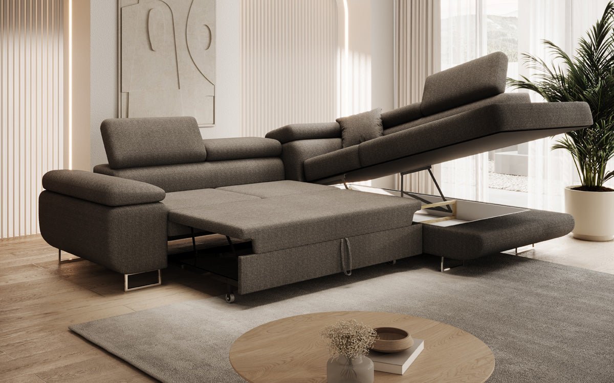 Luxuriöses Designer Ecksofa Aston Bouclé mit Schlaffunktion & Stauraum, Multifunktional & Stilvoll