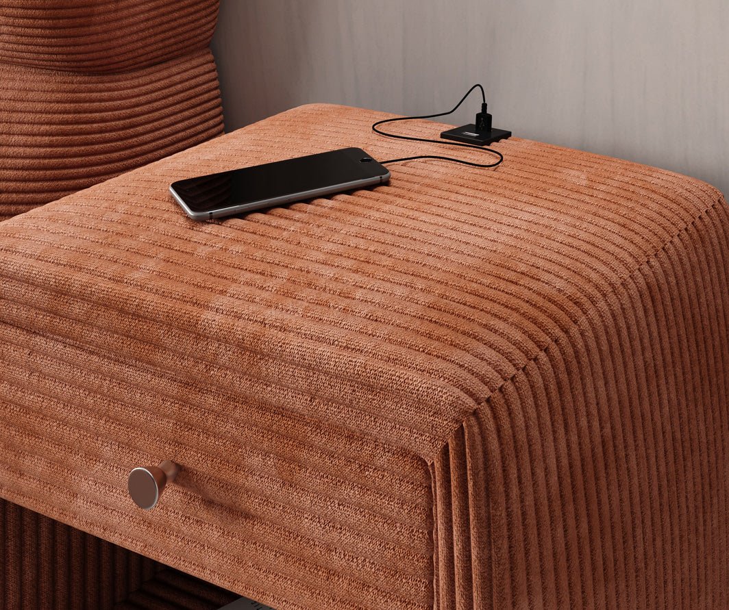 Eleganter Cord Nachttisch Lilly mit USB-Ladeanschluss für Ihr Schlafzimmer