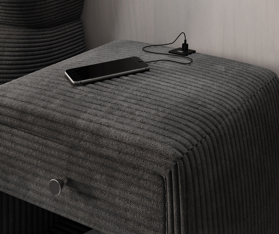 Eleganter Cord Nachttisch Lilly mit USB-Ladeanschluss für Ihr Schlafzimmer