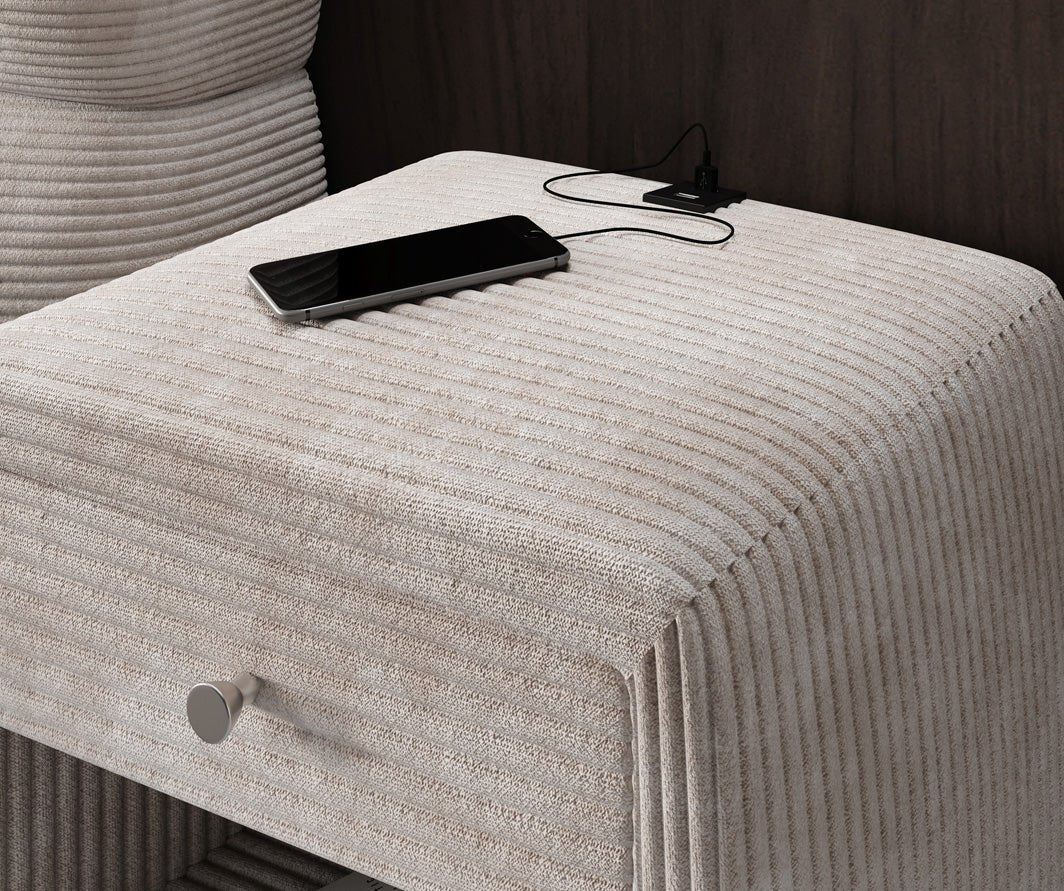 Eleganter Cord Nachttisch Lilly mit USB-Ladeanschluss für Ihr Schlafzimmer