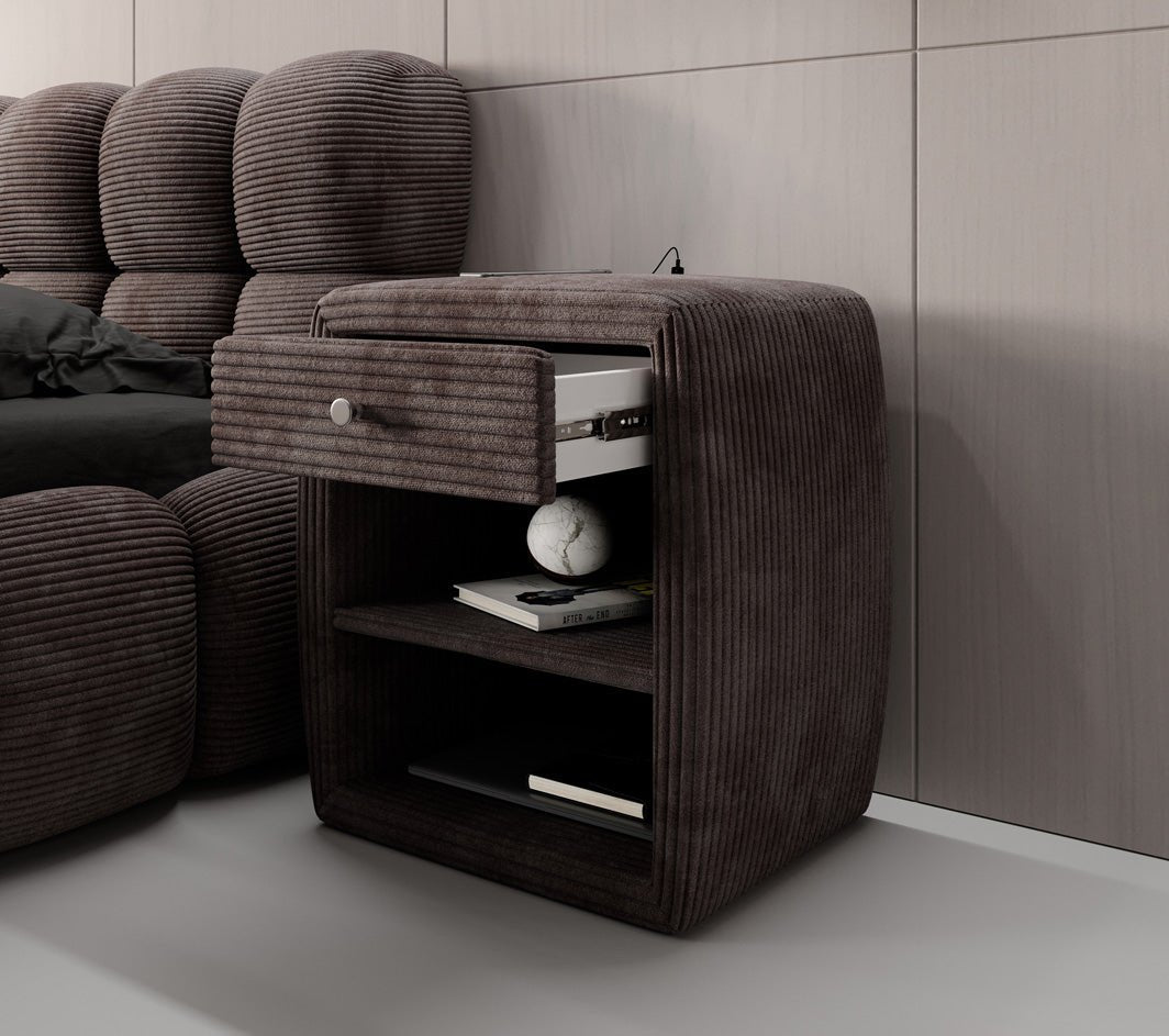 Eleganter Cord Nachttisch Lilly mit USB-Ladeanschluss für Ihr Schlafzimmer