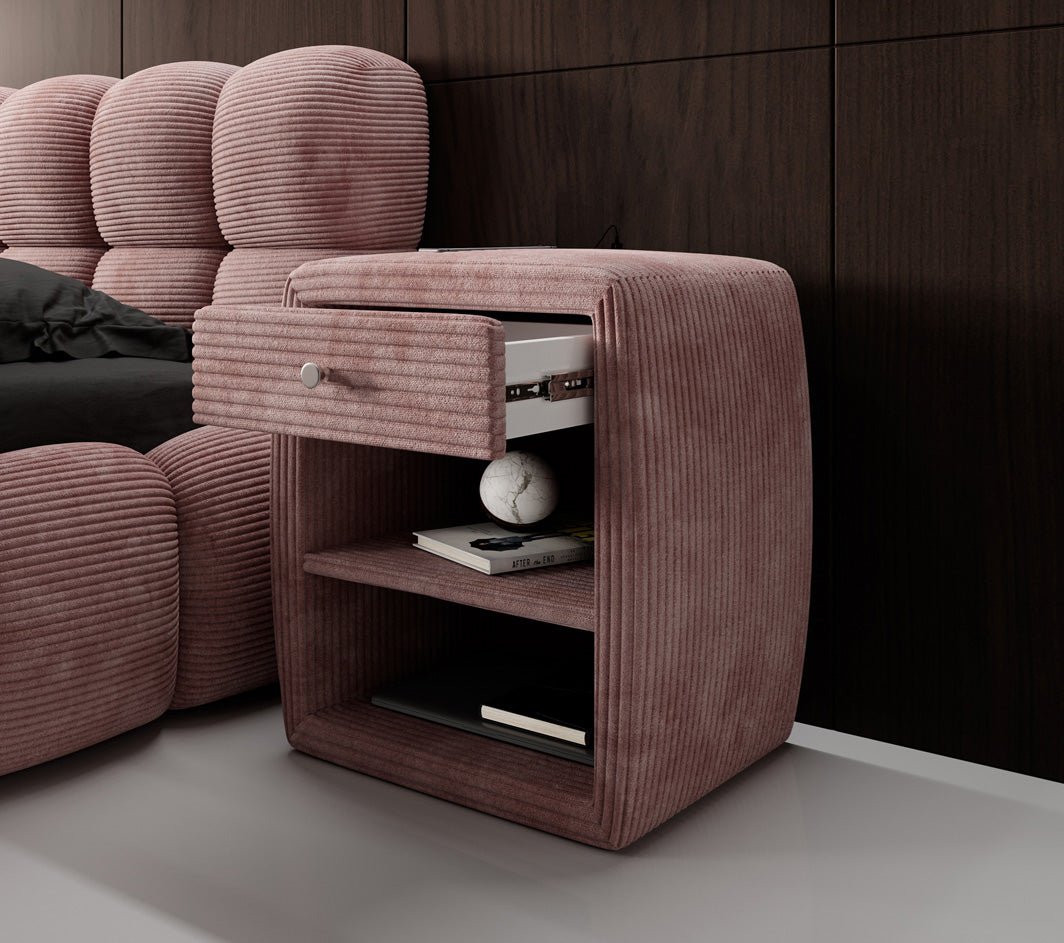 Eleganter Cord Nachttisch Lilly mit USB-Ladeanschluss für Ihr Schlafzimmer