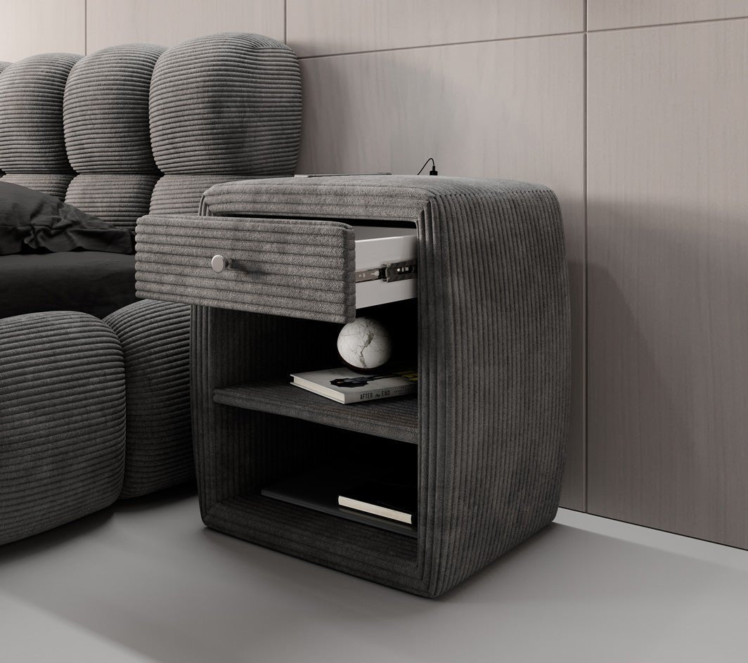 Eleganter Cord Nachttisch Lilly mit USB-Ladeanschluss für Ihr Schlafzimmer