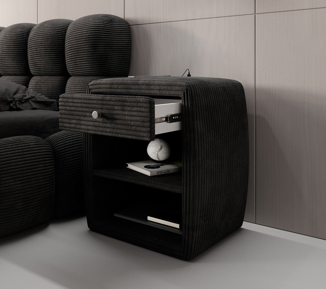 Eleganter Cord Nachttisch Lilly mit USB-Ladeanschluss für Ihr Schlafzimmer