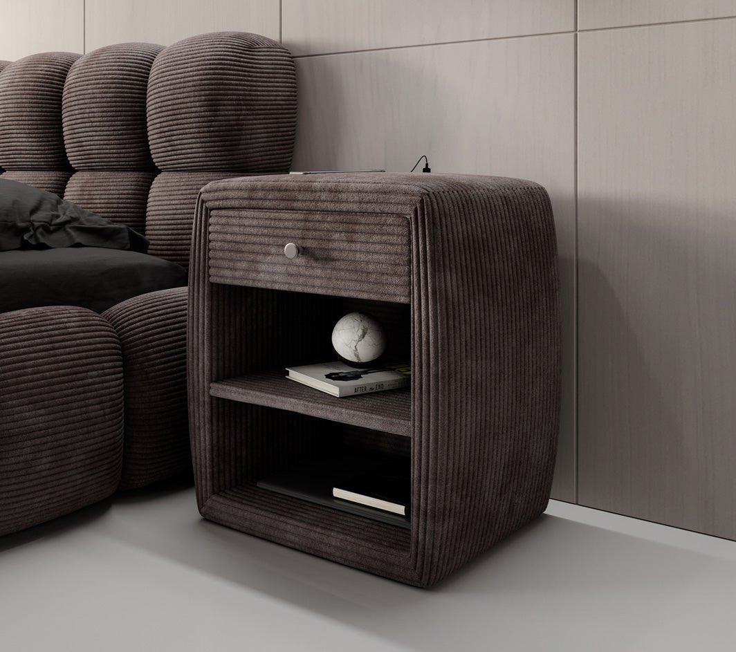 Eleganter Cord Nachttisch Lilly mit USB-Ladeanschluss für Ihr Schlafzimmer