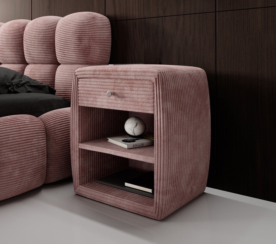 Eleganter Cord Nachttisch Lilly mit USB-Ladeanschluss für Ihr Schlafzimmer