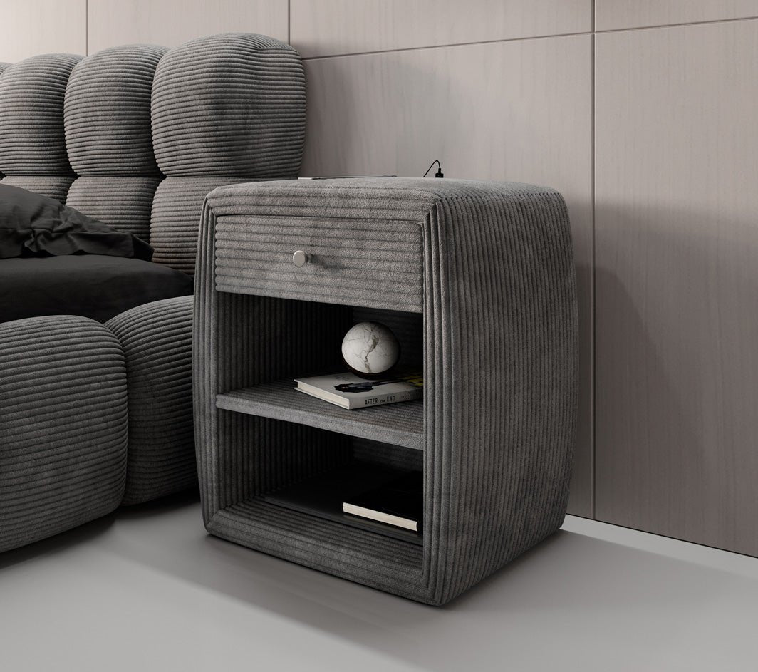 Eleganter Cord Nachttisch Lilly mit USB-Ladeanschluss für Ihr Schlafzimmer