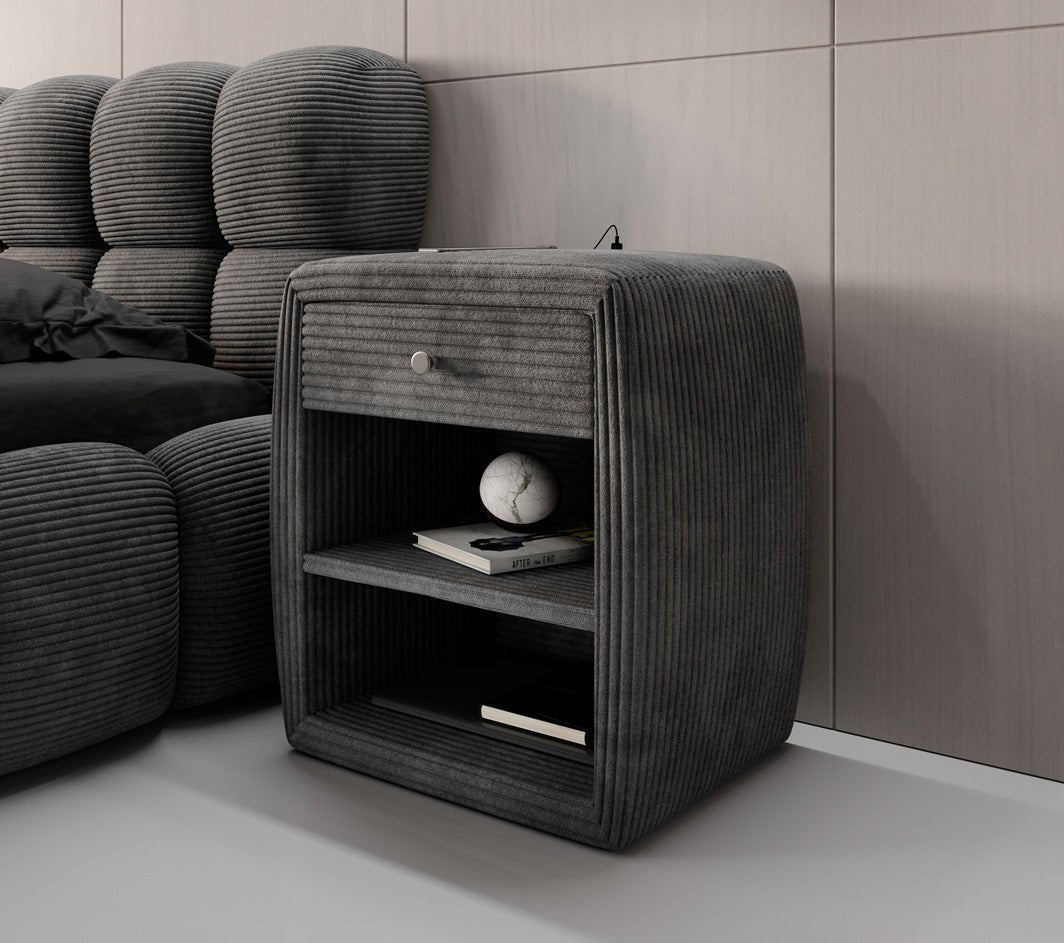 Eleganter Cord Nachttisch Lilly mit USB-Ladeanschluss für Ihr Schlafzimmer