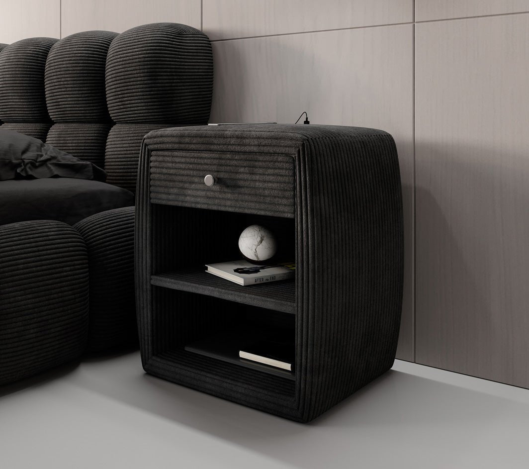 Eleganter Cord Nachttisch Lilly mit USB-Ladeanschluss für Ihr Schlafzimmer