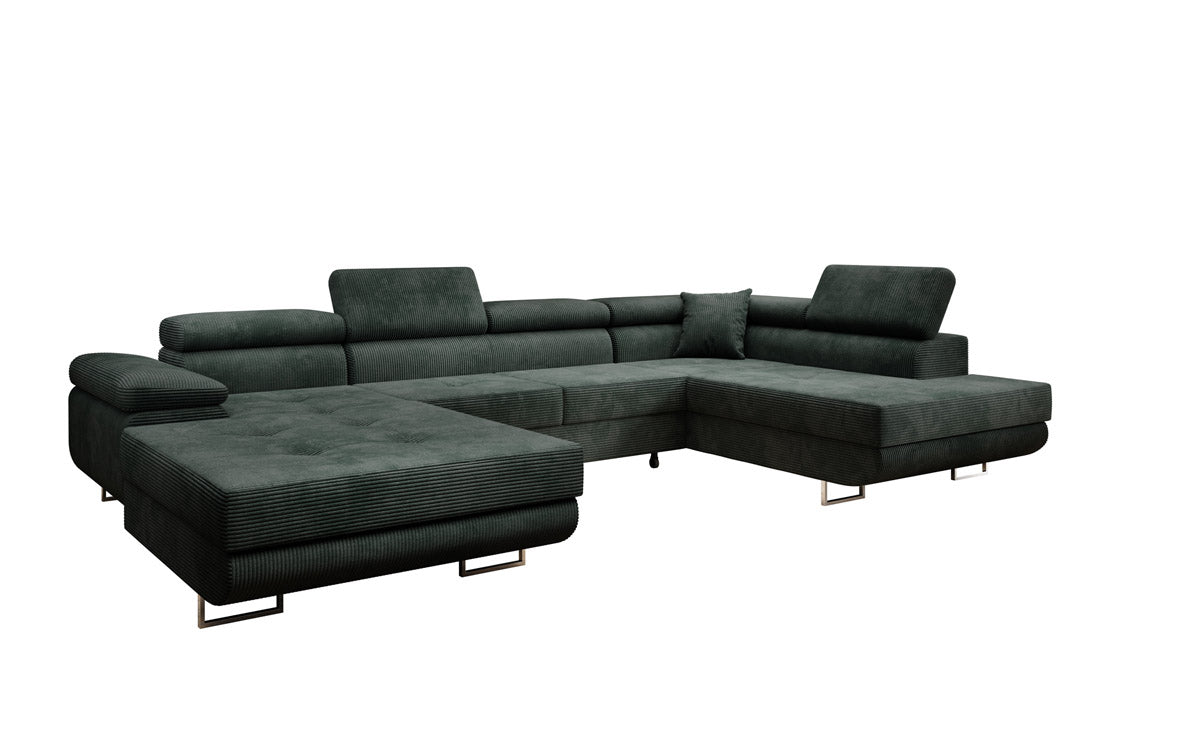 Designer Schlafsofa Lago mit Klappfunktion, Stauraum, Cord-Bezug, verstellbarem Kopfteil