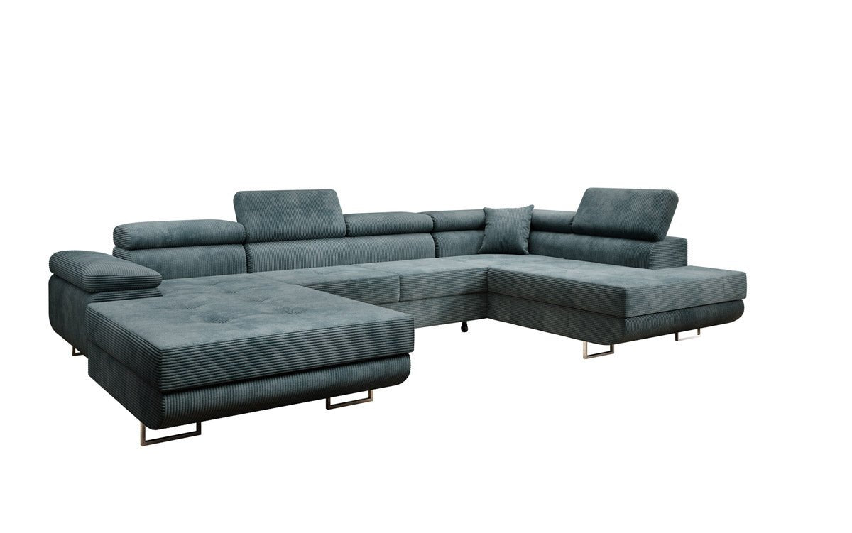 Designer Schlafsofa Lago mit Klappfunktion, Stauraum, Cord-Bezug, verstellbarem Kopfteil