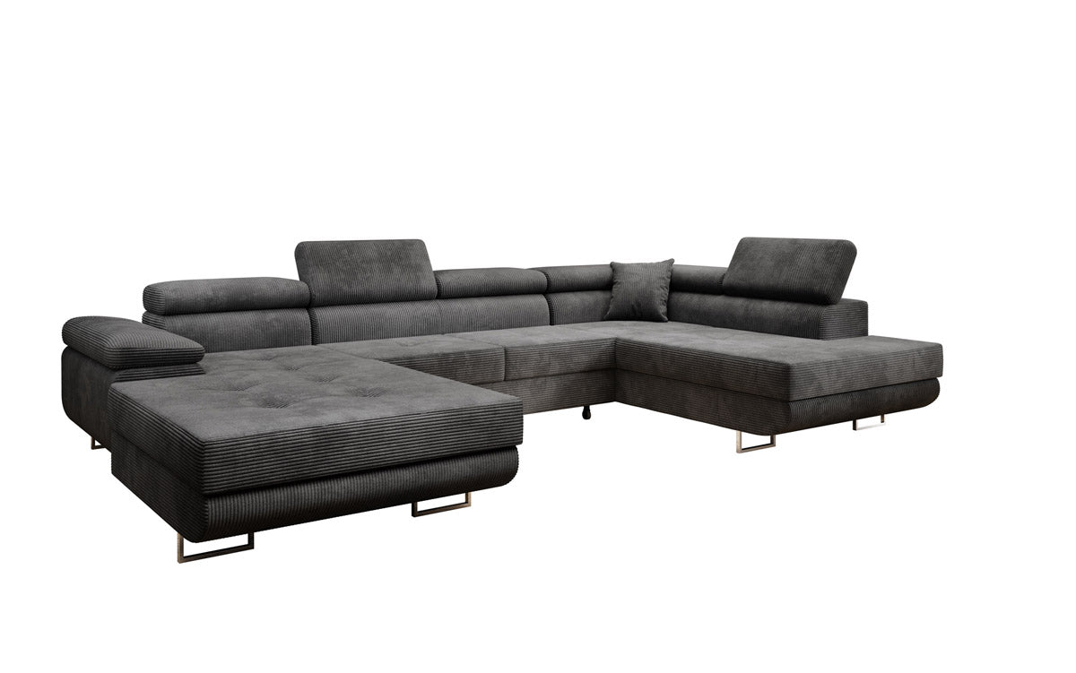 Designer Schlafsofa Lago mit Klappfunktion, Stauraum, Cord-Bezug, verstellbarem Kopfteil