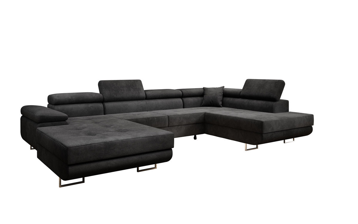 Designer Schlafsofa Lago mit Klappfunktion, Stauraum, Cord-Bezug, verstellbarem Kopfteil