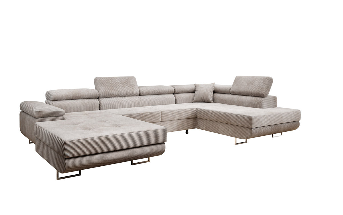 Designer Schlafsofa Lago mit Klappfunktion, Stauraum, Cord-Bezug, verstellbarem Kopfteil