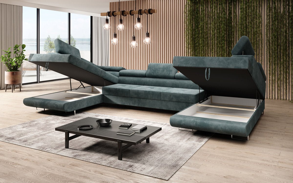 Luxuriöses Cord-Schlafsofa Taormina: Vielseitige Klappfunktion, Stauraum, Komfort & Stil