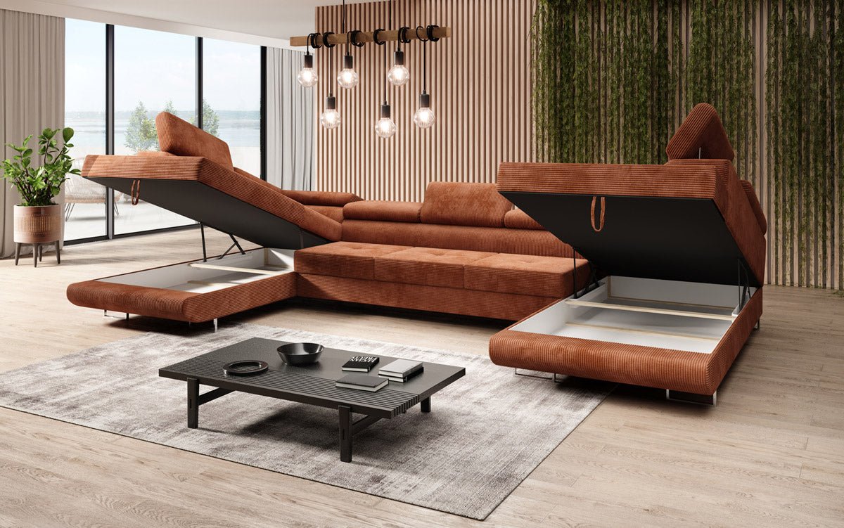 Luxuriöses Cord-Schlafsofa Taormina: Vielseitige Klappfunktion, Stauraum, Komfort & Stil