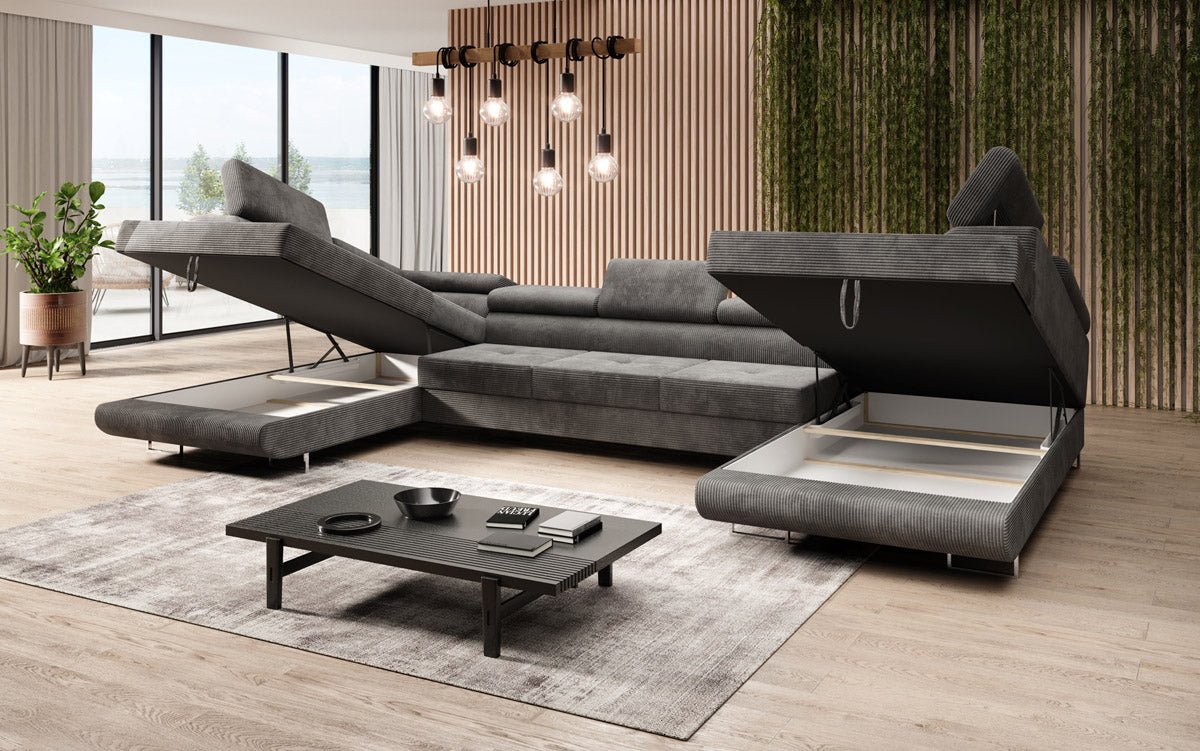 Luxuriöses Cord-Schlafsofa Taormina: Vielseitige Klappfunktion, Stauraum, Komfort & Stil