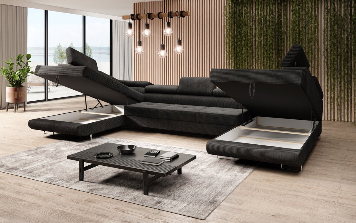 Luxuriöses Cord-Schlafsofa Taormina: Vielseitige Klappfunktion, Stauraum, Komfort & Stil