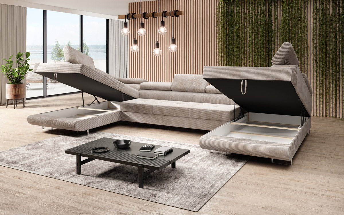 Luxuriöses Cord-Schlafsofa Taormina: Vielseitige Klappfunktion, Stauraum, Komfort & Stil