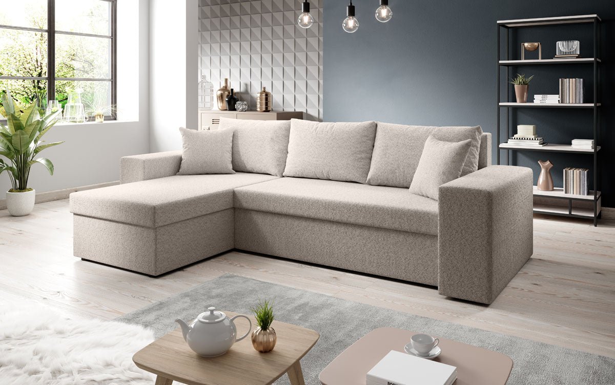 Luxuriöses Designer Ecksofa Denver Bouclé: Schlaf- und Klappfunktion für modernes Wohnen