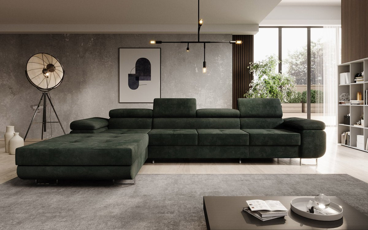 Luxuriöses Designer Sofa Calvera Maxi mit Schlaf- und Klappfunktion, Cord Bezug