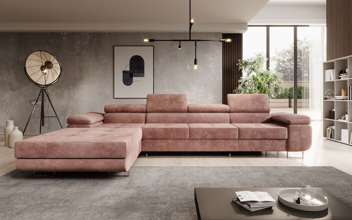 Luxuriöses Designer Sofa Calvera Maxi mit Schlaf- und Klappfunktion, Cord Bezug