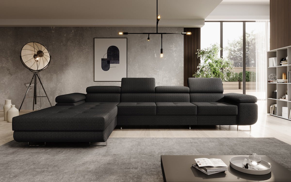 Elegantes Calvera Maxi Bouclé Ecksofa mit Schlaf- und Stauraumfunktion