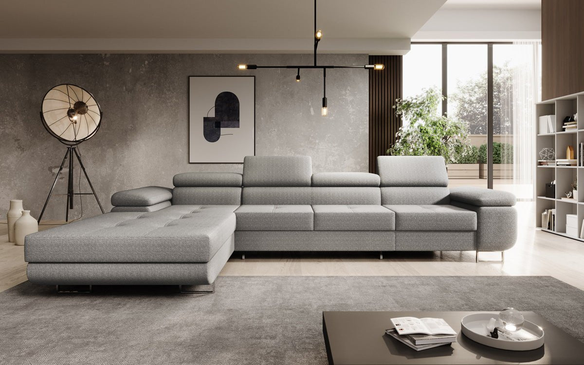 Elegantes Calvera Maxi Bouclé Ecksofa mit Schlaf- und Stauraumfunktion