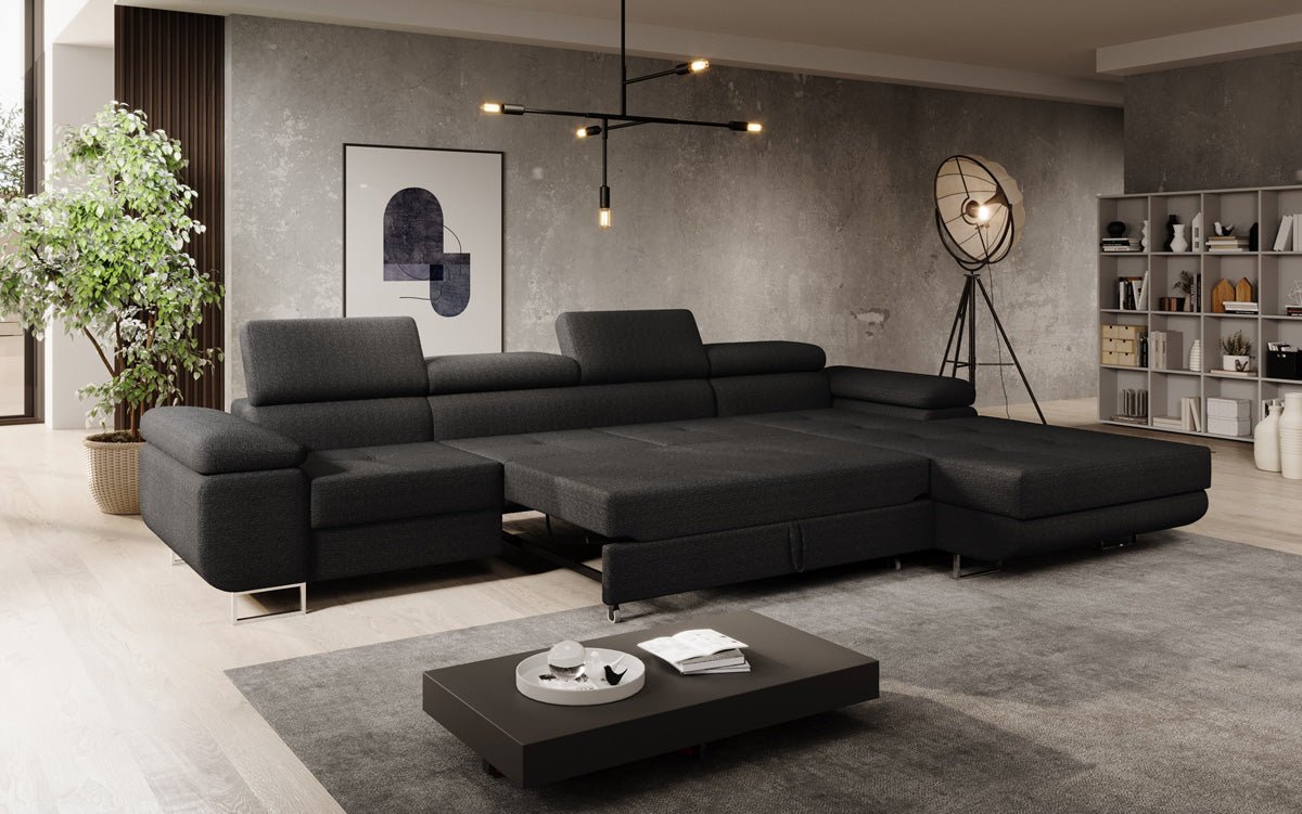 Elegantes Calvera Maxi Bouclé Ecksofa mit Schlaf- und Stauraumfunktion