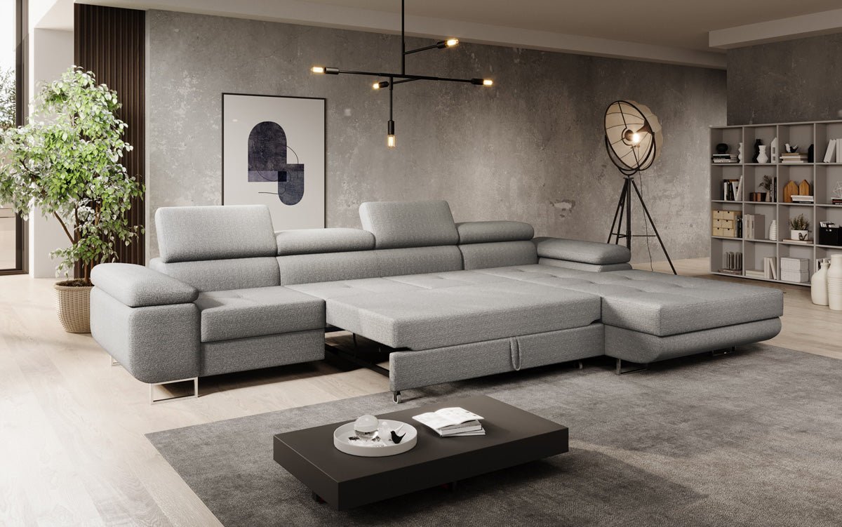 Elegantes Calvera Maxi Bouclé Ecksofa mit Schlaf- und Stauraumfunktion