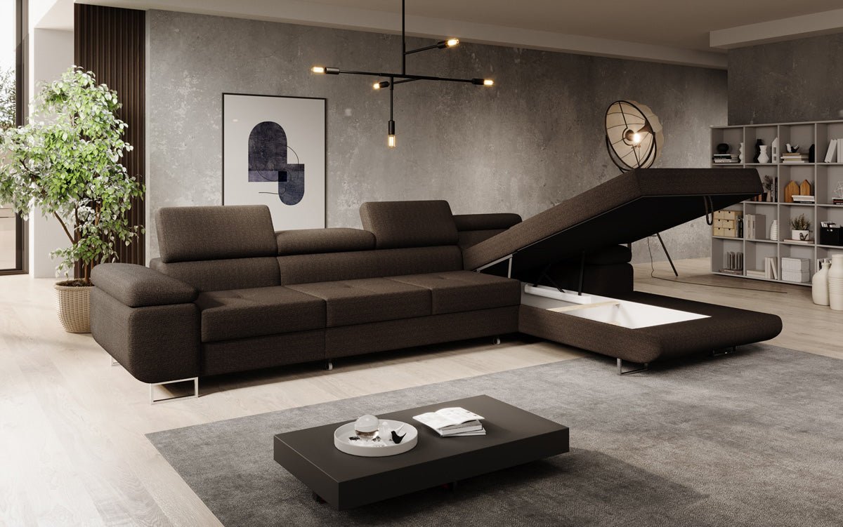 Elegantes Calvera Maxi Bouclé Ecksofa mit Schlaf- und Stauraumfunktion
