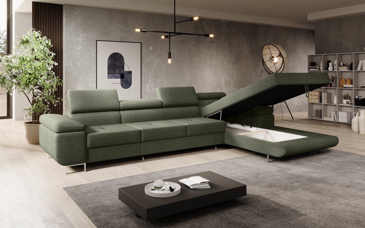 Elegantes Calvera Maxi Bouclé Ecksofa mit Schlaf- und Stauraumfunktion