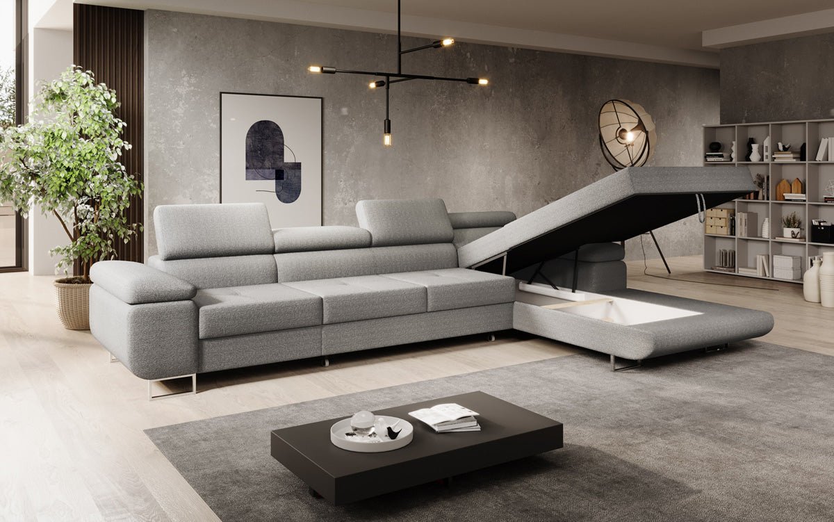 Elegantes Calvera Maxi Bouclé Ecksofa mit Schlaf- und Stauraumfunktion