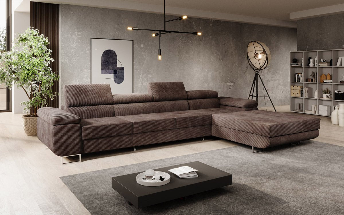 Luxuriöses Designer Sofa Calvera Maxi mit Schlaf- und Klappfunktion, Cord Bezug