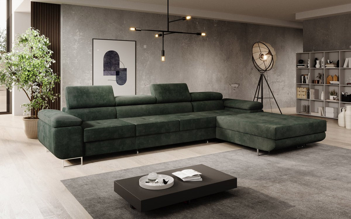 Luxuriöses Designer Sofa Calvera Maxi mit Schlaf- und Klappfunktion, Cord Bezug