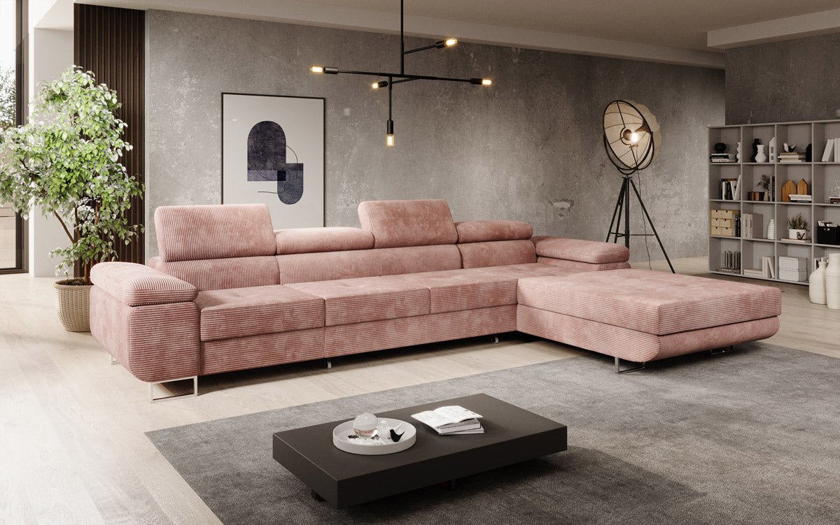 Luxuriöses Designer Sofa Calvera Maxi mit Schlaf- und Klappfunktion, Cord Bezug
