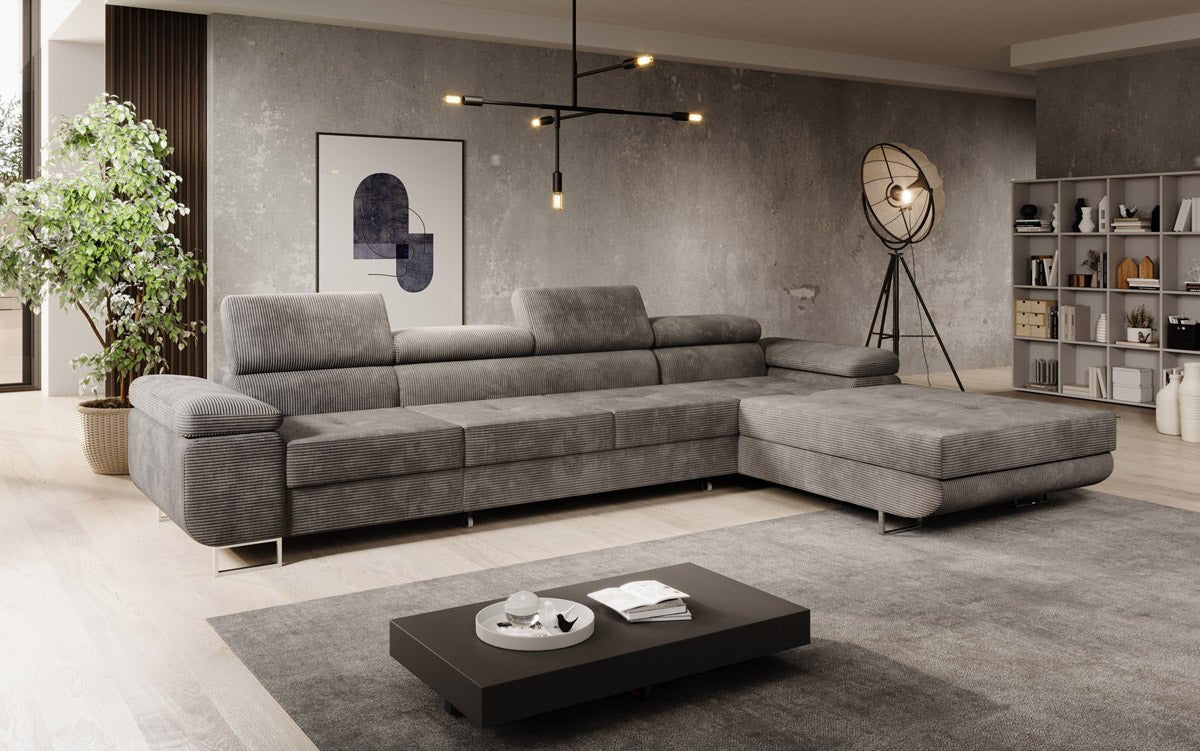 Luxuriöses Designer Sofa Calvera Maxi mit Schlaf- und Klappfunktion, Cord Bezug