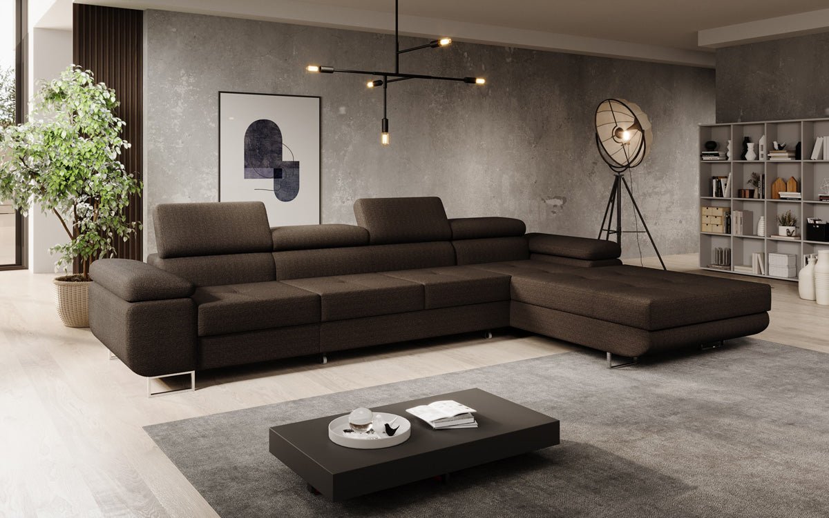 Elegantes Calvera Maxi Bouclé Ecksofa mit Schlaf- und Stauraumfunktion